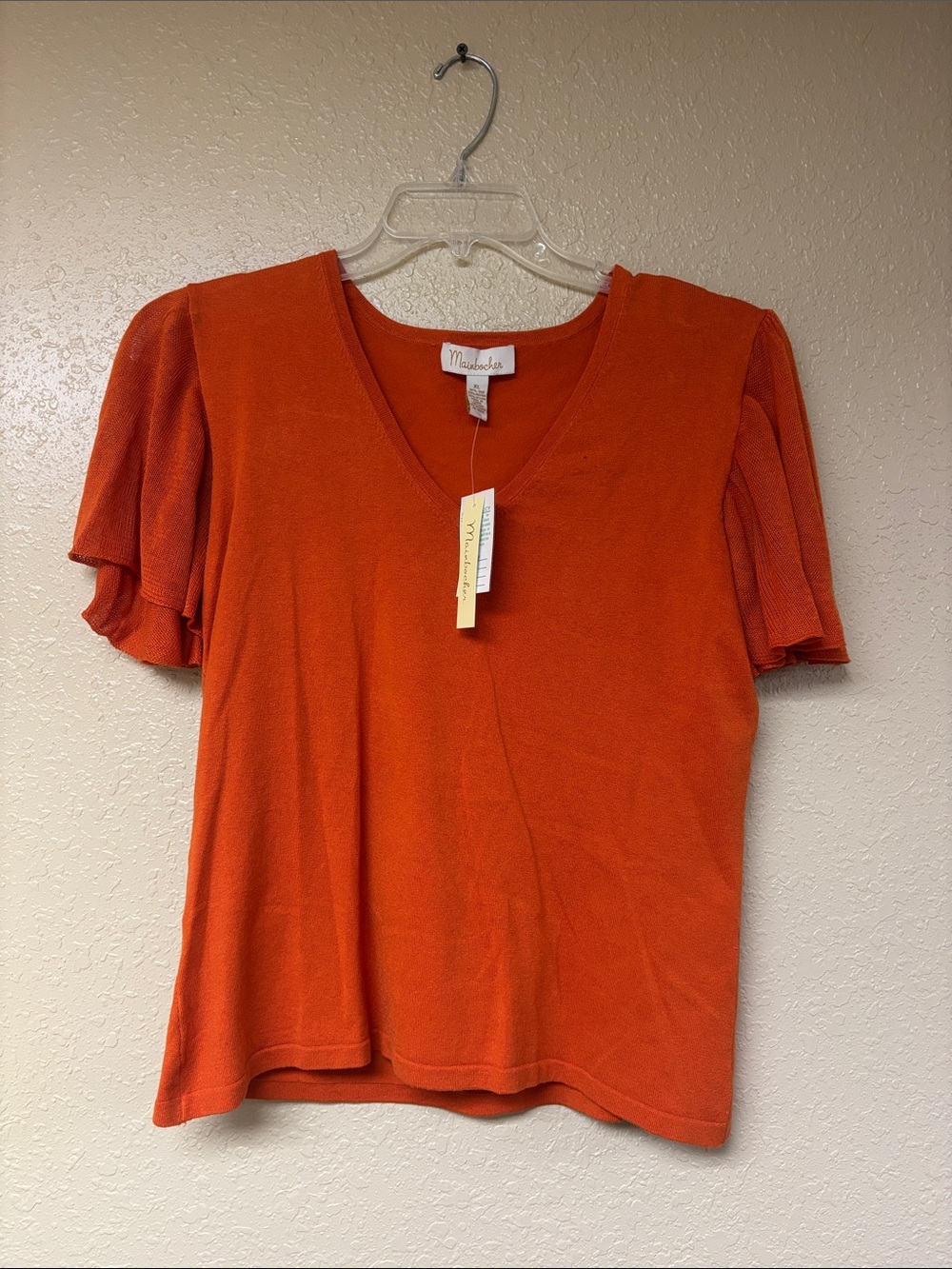 Marcella Orange V-Neck Short Sleeve Knit Top